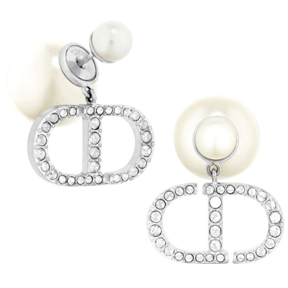 NIB Dior Tribal Earrings Silver-Finish Metal White Resin Pearls $1050 retail